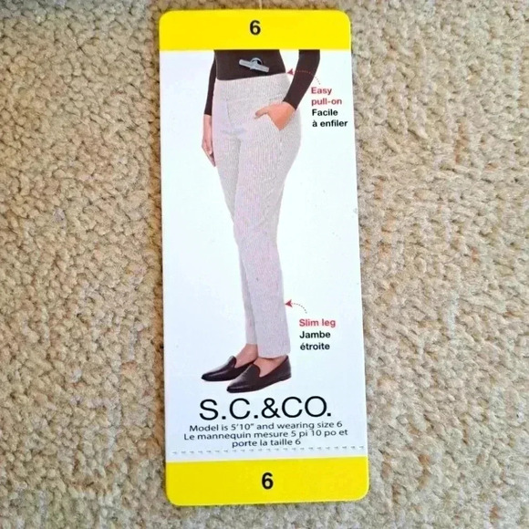 ❤️ S.C.& Co. Striped Pull On Pants Tummy Control Size 6 White Tan Blue Slim Leg - Picture 12 of 12